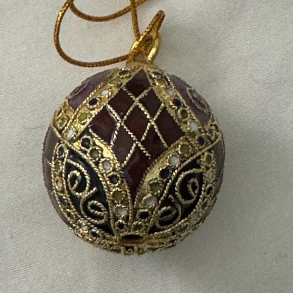 Cloisonné Small Ornament Set Star, Heart, Sphere and Bell in Blue Velvety Box - Picture 6 of 9